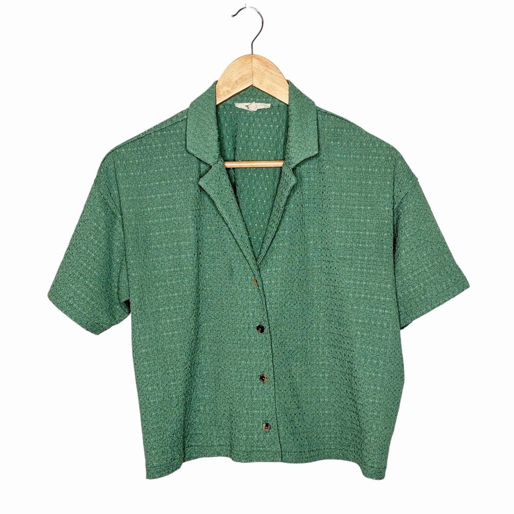 Madewell Cropped Button Up Shirt Green Womens Small Granola Earthy Indie Coastal